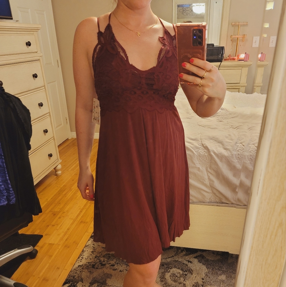 Lace spaghetti strap mini dress